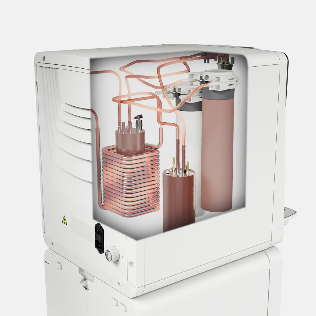 Schnittbild des Kärcher Wasserspenders WPD 70 mit Boiler, Kühlspirale, Filtern und Leitungen